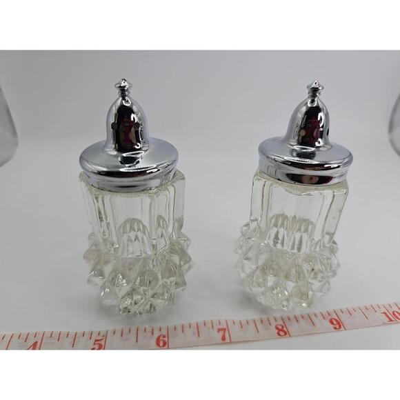VTG Indiana Glass Diamond Point Salt & Pepper Shakers Crystal NOS - Picture 2 of 11